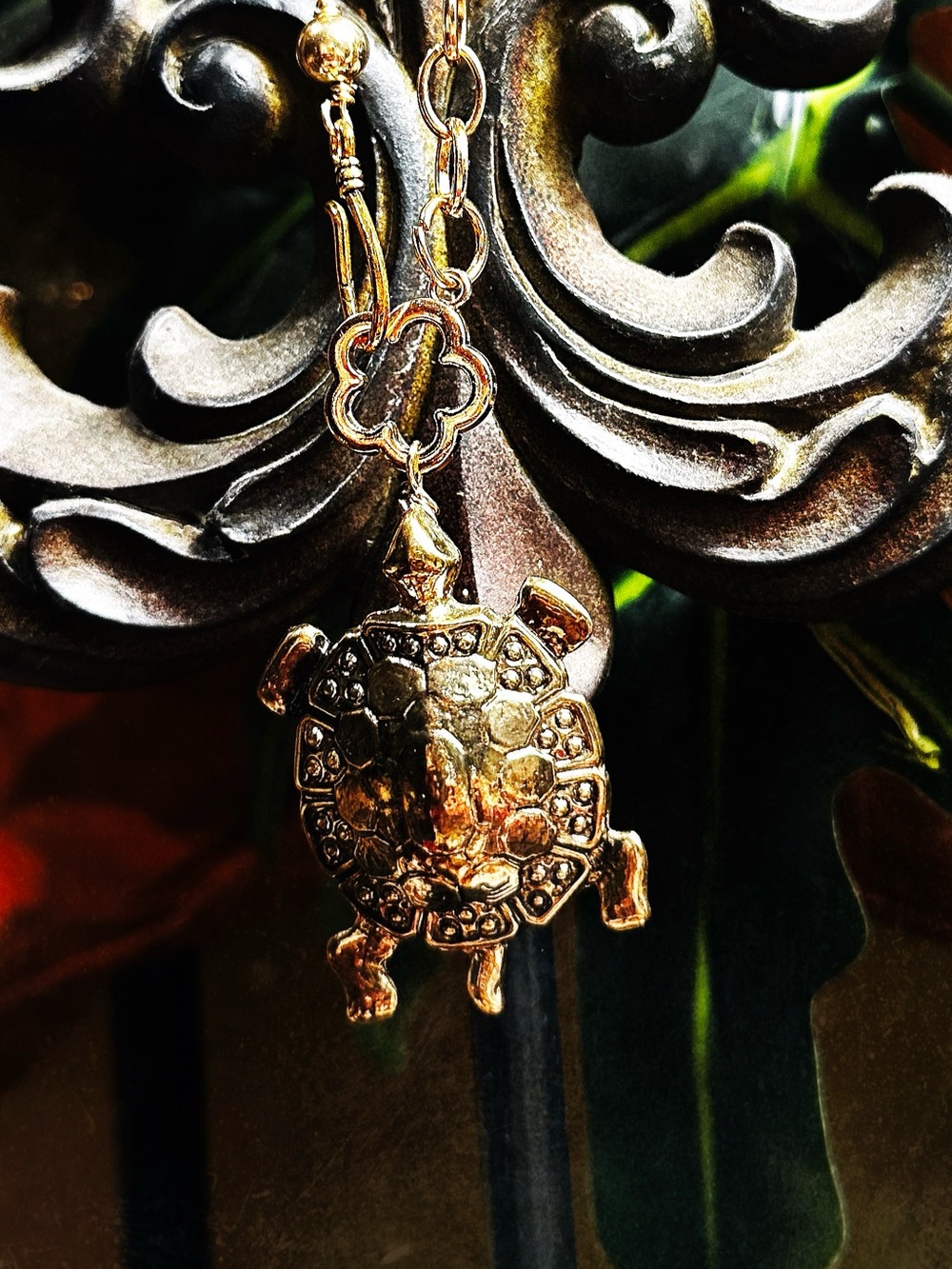 Gold Statement Necklace, Gold Desert Turtle